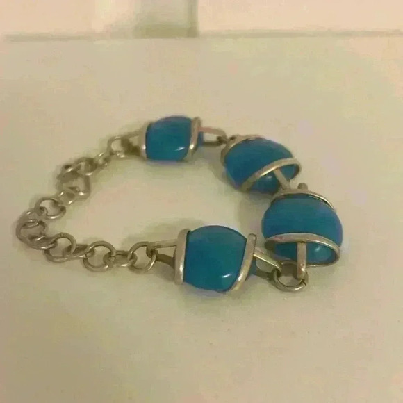 Sterling Silver Vintage 80s Italian Blue Glass Bracelet - Picture 8 of 15